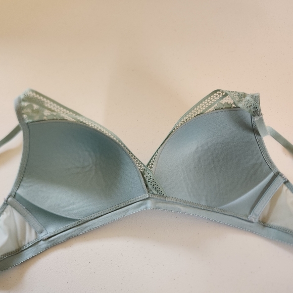 Knix Lace Deep V-Neck Plunge Bra Wireless Wire Free Blue Turquoise Size Medium - Picture 5 of 7